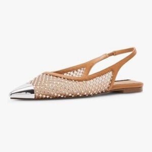 Women’s Steve Madden Tan Slingback Pointed Toe Flat with Silver Cap NWOT